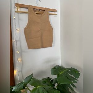 Zara tan knit sleeveless crop top